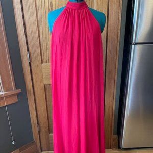 Elegant red chiffon wide leg flowy jumpsuit